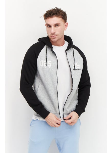 اشتري Men Hooded Full Zip Long Sleeve Sweatshirts, Heather Grey/Black في الامارات