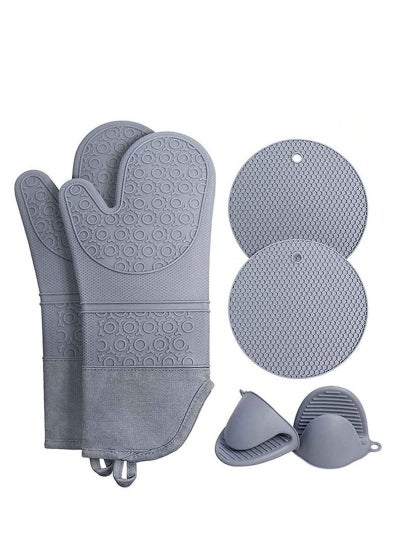 Buy Heat Resistant Silicone Soft Quilted Liner Waterproof Flexible Oven Gloves and Pot Holder Set in Saudi Arabia