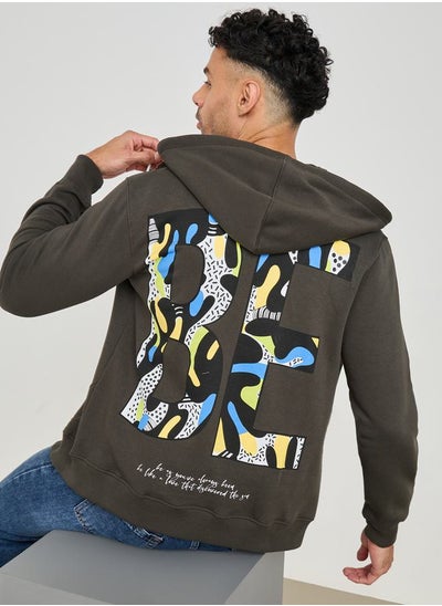 اشتري Graphic Print Zip Through Hooded Sweatshirt في السعودية