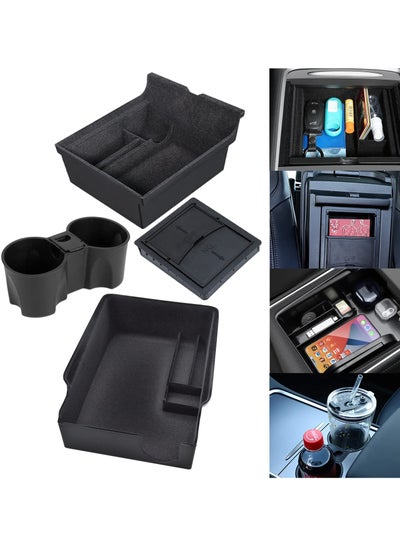 Buy Center Console Organizer Tray Cup Holder Insert 4PCS Upgrade for 2021 2022 2023 Tesla Model 3 Y Interior Accessories Flocked Organizer Armrest Hidden Cubby Drawer Storage Box ABS Material Custom Fit in UAE