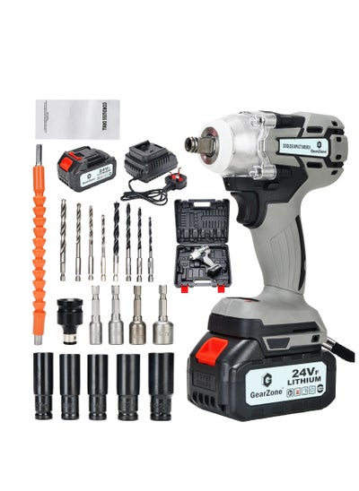 Buy Upgrade Brushless Cordless Impact Wrench 24V with 2pcs Batteries, Adjustable Torque with Accessories and Tool Box in Saudi Arabia