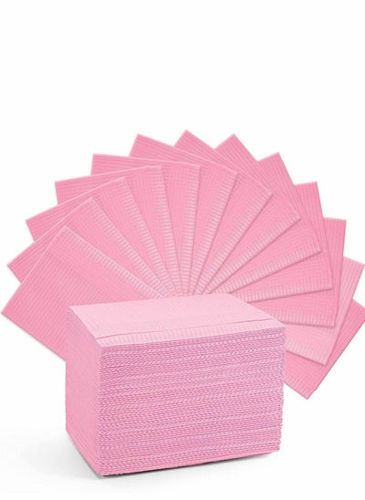 اشتري 125pcs Disposable Dental Bibs Waterproof Patient Bib 13x18" Pink 3 Ply Medical Napkins Tray Cover suit for Dentisit Baby في الامارات