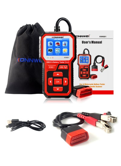 Buy KONNWEI KW681 Car Motrocycle Battery Tester & OBDII Diagnostic Scanner Tool 2 in 1 in Saudi Arabia