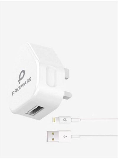 Buy Original Wall Charger Supports Fast Charging USB Port 10W With 1 Meter Lightning Cable For IPhone Devices From Promas, White Color in Saudi Arabia