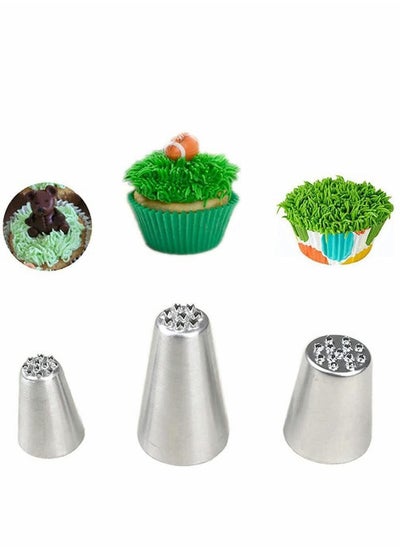 اشتري 3 PCS Stainless Steel Grass Icing Nozzles Set, Mousse Cake Decorating Tips Pipe Nozzle DIY Baking Tool, Beginners Use for DIY Baking and Decoration Cupcakes, Biscuits (Silver) في الامارات