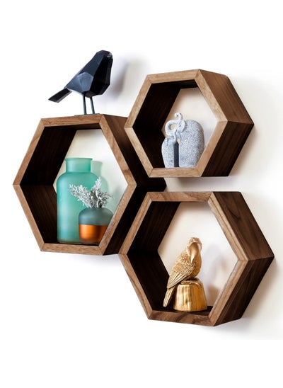 Buy 3 Pack Honeycomb Style Unique Personalized Wood Wall Mounted Floating Shelves, Boho Shelves, Hanging Shelf Storage Rack, Home Display Rack, Plant Shelf, Home Storage Rack for Home, Office in Saudi Arabia