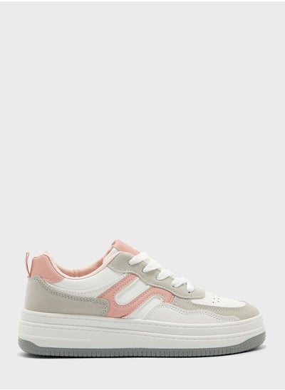 Buy Platform Chunky Trainers In White With Pink Detail in UAE