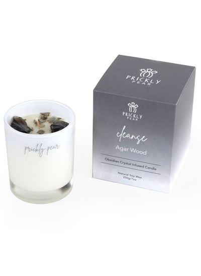 Buy Prickly Pear 'Cleanse' Obsidian Crystal Candle in Saudi Arabia