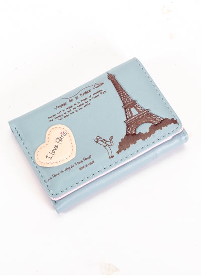 Buy Leather Flip Wallet & Card Holder with 7 Pockets and Zipped Pocket Blue - Eiffel Tower in Egypt