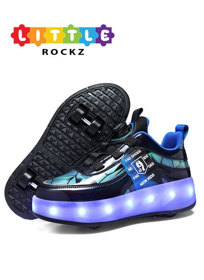 Buy Double Wheel LED Flash Light Fashion Shiny Sneaker Skate Heelys Shoes With Lightning Sole in UAE