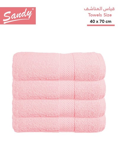 Buy Sandy Premium Hotel Quality Hand Towel 100% Cotton Made in Egypt - 600 GSM, Soft Quick Drying and Highly Absorbent (4 Pack - 40x70 cm) - Light Pink in Saudi Arabia