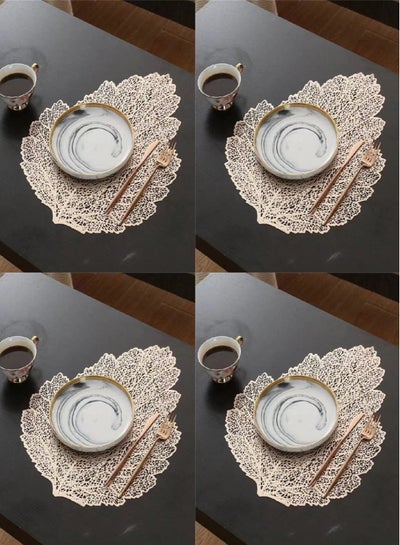 اشتري 4-Piece Lotus Gold Leaf Shape Hollow Table Decoration Mat/Western Food Cushion/Coffee Coaster في الامارات