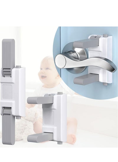 Buy Child Door Lever Lock, 3PCS White Child Door Lever Lock, Self-Adhesive Baby Proofing Safety Door Lock Without Drilling, Universal Door Lever Lock for Children and Pets in UAE