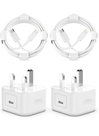 Buy [MFi Certified] 2Pack 20W PD USB C Wall Charger Adapter with iPhone Fast Charger Plug with 2Pack 6FT USB C Lightning Cable Fast Charging Lead for iPhone 14 13 12 11 Max/Pro Mini and More-White in UAE