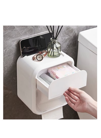 اشتري Wall Mounted Tissue Storage Box - Toilet Paper Box Dispenser with Phone Holder Organizer Drawer Bathroom Towel Period Trash Bag Home Accessories Multifunction Tissue Storage Box في السعودية