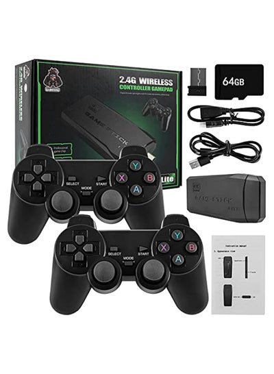 Buy wireless retro game console, plug and play video game stick built in 10000+ games,9 classic emulators, 4k high definition hdmi output for tv with dual 2.4g wireless controllers(64g) in UAE