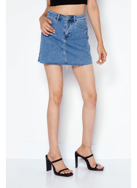 اشتري Women Washed Denim Mini Skirt, Blue في الامارات