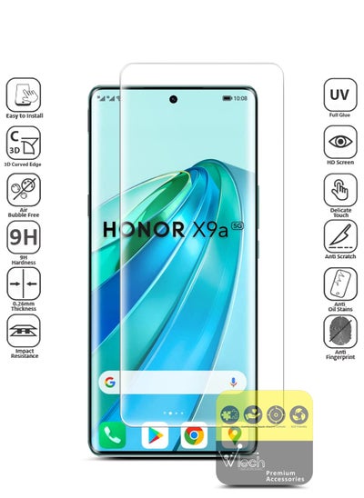 اشتري واقي شاشة زجاجي مقوى بحواف منحنية فائقة اللصق بالكامل للأشعة فوق البنفسجية لهاتف Honor X9a 5G 2023 شفاف في السعودية