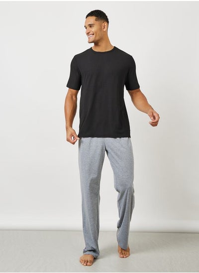 Buy Ribbed Round Neck T-Shirt & Pyjama Set in Saudi Arabia