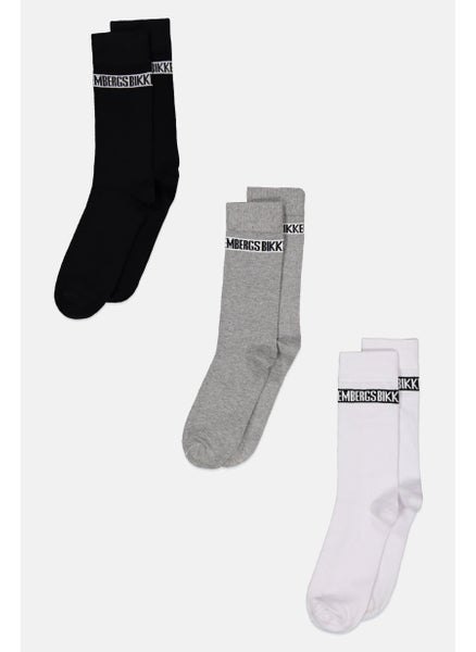 Buy Men 3 Pairs Of Tennis Brand Logo Socks, White/Black/Grey in Saudi Arabia