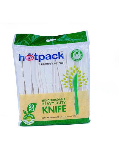 اشتري Hotpack Disposable Bio-Degradable Eco-Friendly Cutlery Heavy Duty Knife 50 Pieces في الامارات