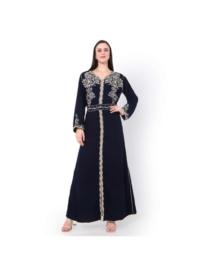 Buy STYLISH HEAVY CRYSTAL EMBROIDERED STONE WORK  ON FRONT WITH THICK DESIGNER BELT ARABIC KAFTAN JALABIYA DRESS in Saudi Arabia