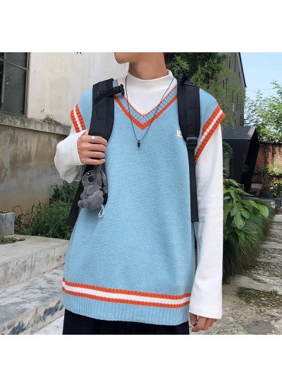 اشتري Retro Japanese Couples Knit Vest V-Neck Sleeveless SweaterBlue Blue في السعودية