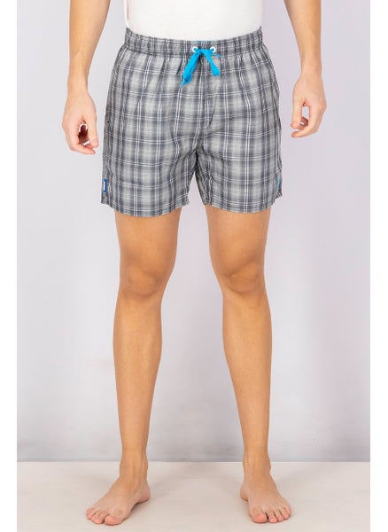 Buy Men Yarn Dyed Check Swimming Short, Blue in Saudi Arabia