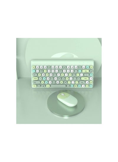 Buy Wireless Keyboard Mouse, Mini 2.4G Wireless Round Punk Cute Candy Colors Keyboard and Optical Mouse Set (Green) in UAE