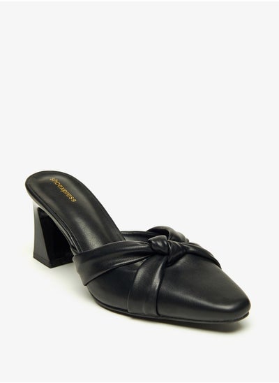 اشتري Knot Detail Square Toe Slip On Shoes with Block Heels Black في الامارات