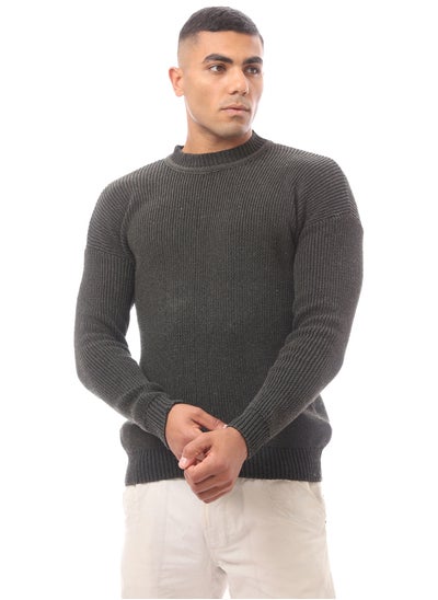 اشتري Olive Green Mock Neck Acrylic Pullover في مصر