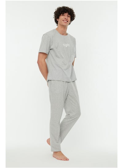 Buy Gray Men's Printed Knitted Pajamas Set in Egypt