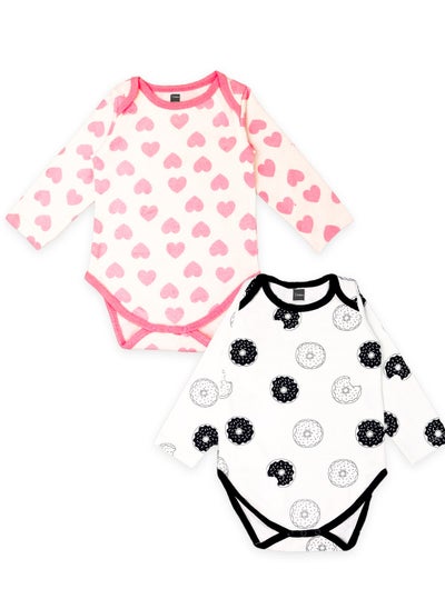 Buy Kidbea  Organic cotton baby Pack of 2 onesies Unisex | Donut - Black and Heart - Pink in UAE