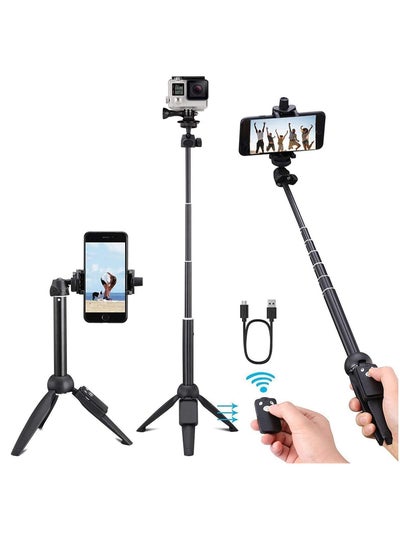 Buy Selfie Stick For Phone Size 4.5-6.2Inch, Extendable Selfie Stick Tripod with Bluetooth Wireless Remote Phone Holder (YT9928 Black) in UAE