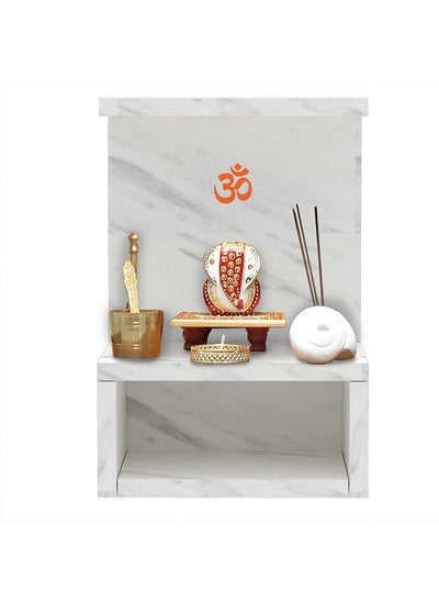 اشتري Mahmayi Modern Wooden Mandir, Temple with Single Open Shelf for Storage Pooja Essentials Sturdy Steel Legs Ideal for Home, Office, Temple - White Levanto Marble في الامارات