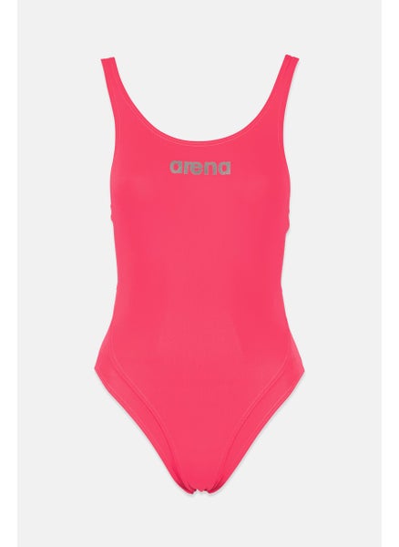 اشتري Women Brand Logo Open Back One,Piece Swimwear, Pink في السعودية