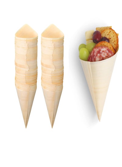 Buy 100 Pieces Disposable Wood Cones Vintage Wooden Food Cones, Disposable Pine Wood Cones Plates for Appetizers, Charcuterie Cones, Parties, Catering Events, Pinewood in UAE