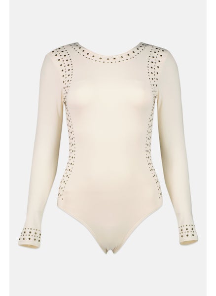 اشتري Women Textured One Piece Swimwear, Beige في الامارات