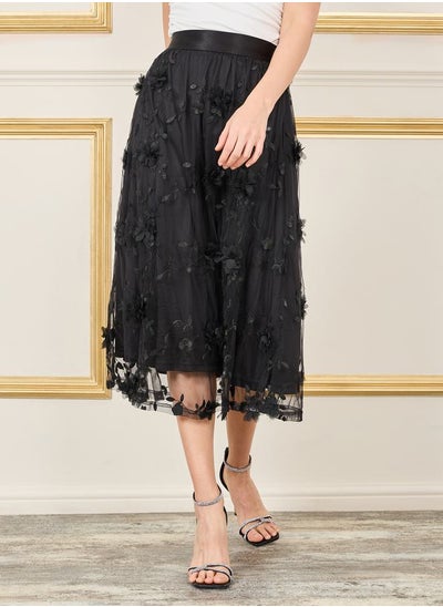 اشتري Floral Applique Embroidered Mesh A-Line Midi Skirt في السعودية