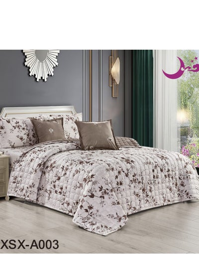 Buy Floral compressed double quilt set, 6 pieces, size 240 * 220 cm in Saudi Arabia