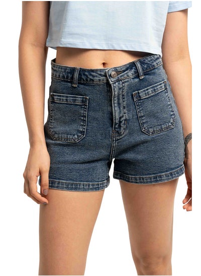 اشتري Slim vintage high waist denim short في مصر