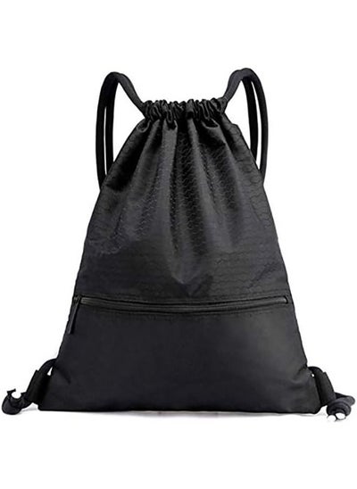 اشتري Drawstring Backpack,Sports Canvas Bag,Waterproof Oxford Fabric Drawstring Bag,Swimming Bag,Basketball Bag,Soccer Bag,Zipper 43*49cm(Black) في السعودية