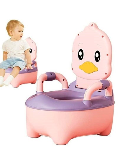 Buy Baby Potty Training Seat Children'S Toilet Cartoon Duck Design Toilet Seat With Cover Pink Potty Toilet Trainer With Handles Toddler Kids Potty Chair With High Back Support (Pink) in Saudi Arabia