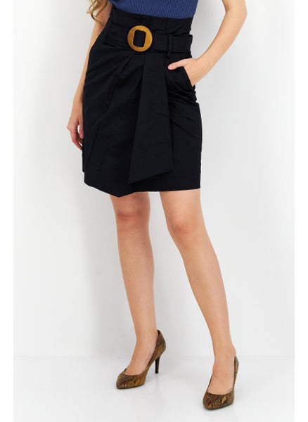 اشتري Women Solid Belted Midi Skirt, Black في الامارات