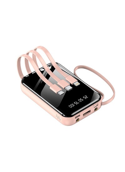 Buy New built-in fast charging power bank 20000 mAh large capacity compact portable mirror power bank (pink) in Saudi Arabia