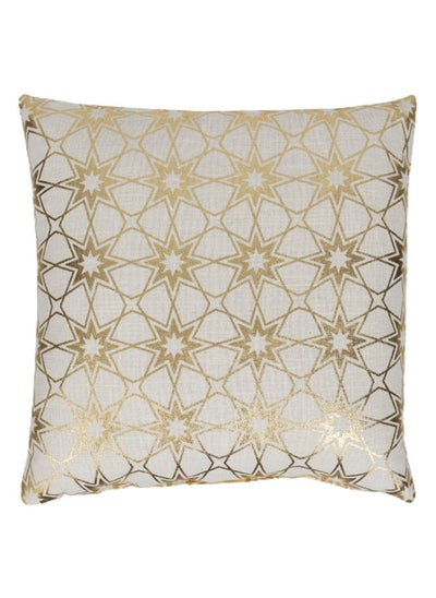 Buy Shirin Foil Printed Filled Cushion, Ivory & Gold - 40x40 cm in UAE