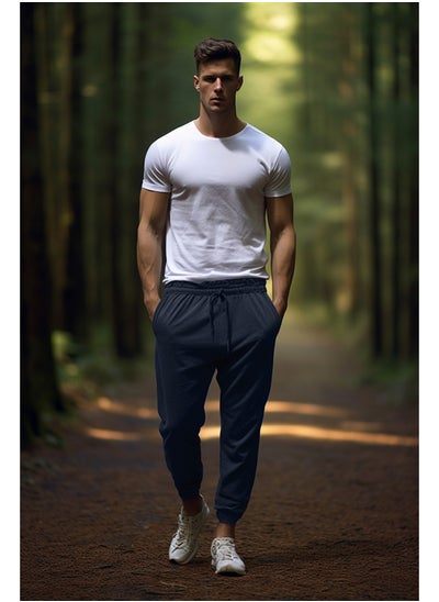 Buy Navy Blue Men's Regular Fit Elastic Leg Basic Sweatpants in Egypt