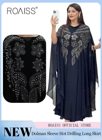 Buy Women's Dress Oversized Skirt with Dolman Sleeves Loose Waist Robe Pearl Chiffon Diamond Have Inner Skirt in Saudi Arabia