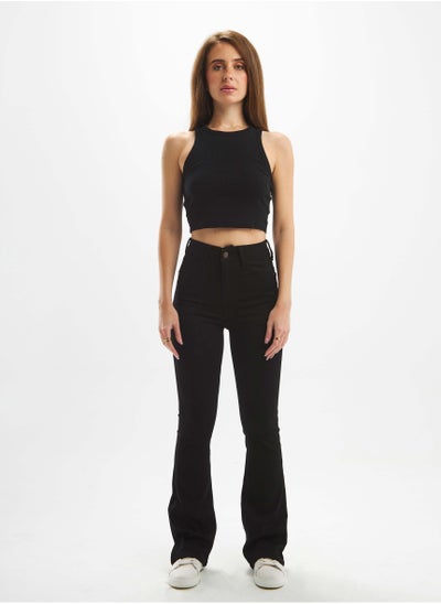 Buy High-Waist Black Split Hem Straight Leg Jeans. in Saudi Arabia