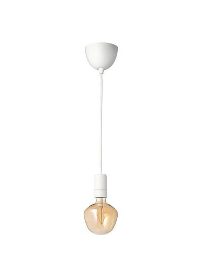 Buy Pendant Lamp With Light Bulb White Bell Shaped Brown Clear Glass in Saudi Arabia